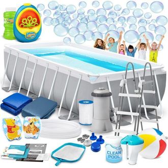 OEM Piscina De Jard&iacute;n Con Estructura 400 X 200 X 100 Cm 17 En 1 Intex 26788 + M&aacute;quina De Burbujas Gratis