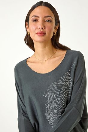 Roman Sparkly Feather Stretch Knit Top