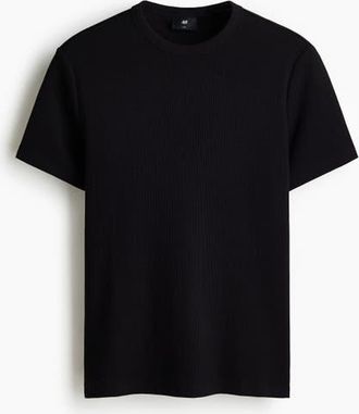 H&M Slim Fit Ribbed T-shirt in Black at Nordstrom, Size Xx-Large