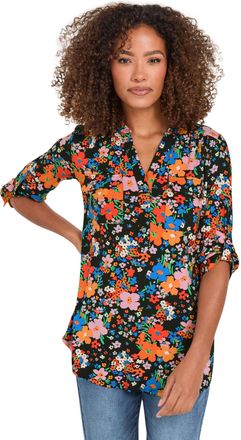 M&Co Womens Black & Floral Print Half Placket Blouse - Womens