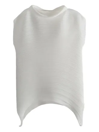 Pleats Please Issey Miyake asymmetrical-hem pleated top - White