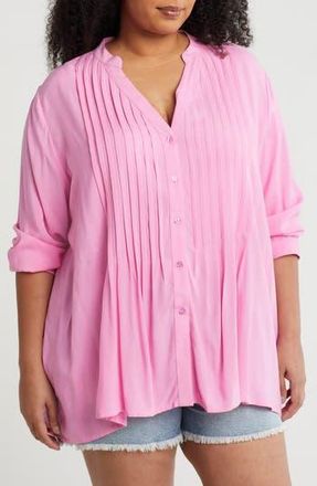 Boho Me Pintuck Long Sleeve Button-Up Shirt in Tea Rose at Nordstrom Rack, Size 2X