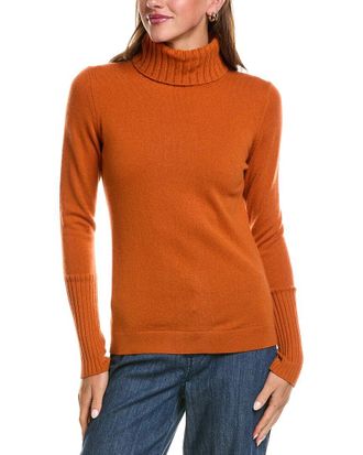 Fort&eacute; Cashmere Chunky Trim Turtleneck 100% Cashmere Sweater