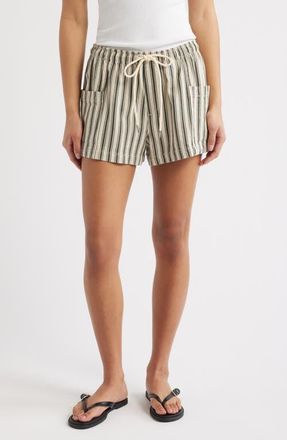 Rag & Bone Emery Cotton Blend Drawstring Shorts in Green Stripe at Nordstrom, Size Xx-Small