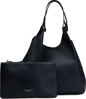 Gianni Chiarini Womens Tote Bag With Pouch, Midnight Blue Calfskin