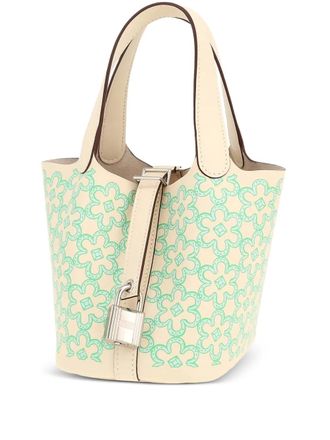 Hermès 2022 picotin floral double-handles mini bag - Beige