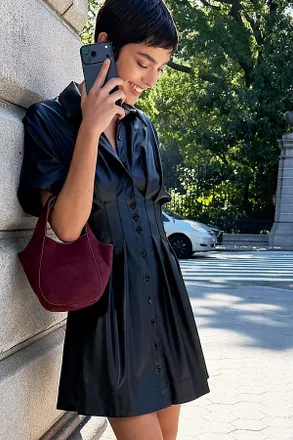Exquise Tobie Faux Leather Mini Shirtdress by Exquise