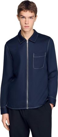 Sandro Loose-fit zip-up shirt in Navy Blue at Nordstrom, Size X-Small