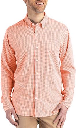 Cutter & Buck Skyline Epic Confidence Check Stretch Button-Down Shirt in College Orange/white at Nordstrom, Size 3Xlt