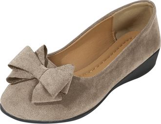 Generic Ladies Wedge Shoes Bow Comfortable Pumps Solid Color Round Toe Lightweight Versatile Classic Slip On Shoes Outdoor Work Khaki