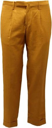 BRIGLIA 1949 Italiaanse Linnen Katoenen Broek - Heren - Nette broeken - Geel - W44 - Katoen - Broeken