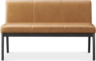Castlery Brown Leather Banquette Bench, Dark Brown Wooden Leg |Elliot by Castlery