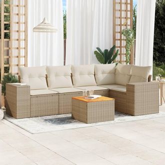 vidaXL Juego De Sof&aacute;s Jard&iacute;n Con Cojines 6 Pzas Rat&aacute;n Sint&eacute;tico Beige Vidaxl