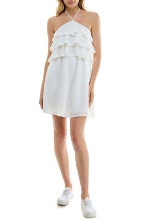 Speechless Tiered Halter Seersucker Minidress in White at Nordstrom Rack, Size Medium