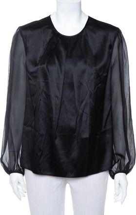 Carolina Herrera Black Satin Pleated Detail Top