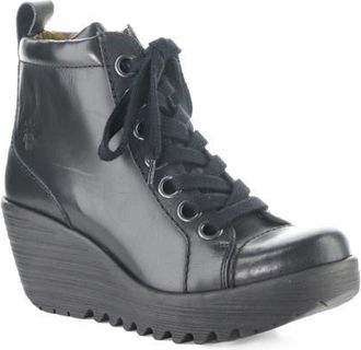 FLY London Lufe Platform Wedge Bootie in Black at Nordstrom, Size 37