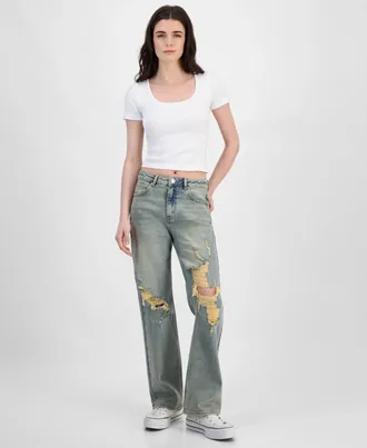 Madden Girl Jeans Womens Tinted Wash Denim Distressed High Rise PALL388