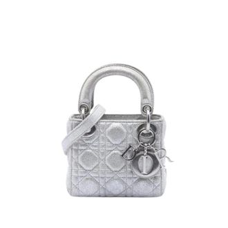 Dior Pre-owned Lady Dior Mini Bag - Dames - Vintage Mini Tas - Grijs - ONE Size - Leer - Vintage