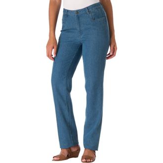 Jessica London Classic Cotton Denim Straight-Leg Jean in Medium Stonewash at Nordstrom, Size 24Short