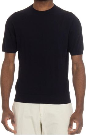 Colombo Crewneck Fijngebreid T-shirt - Heren - Ronde hals truien - Blauw - XS - Wol - Truien & Vesten