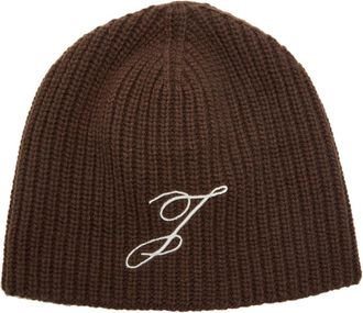Jacquemus Le Bonnet Espiral Ribbed Wool Beanie - Dark Brown - One Size