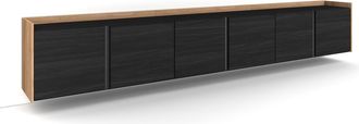 Skraut Home Skraut Home - Mueble Tv, Televisi&oacute;n, Muebles De Sal&oacute;n, Almacenaje, 309x35x50 Cm, Para Tv Hasta 80, Colgado, Suspendido, Estilo Moderno, Negro Y Roble