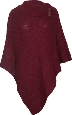 Purple Hanger Womens Cape Shawl Wrap Long Knitted Sweater Folded Roll Neck Button Jumper Ladies Poncho Top One Size Burgundy One Size 8-16