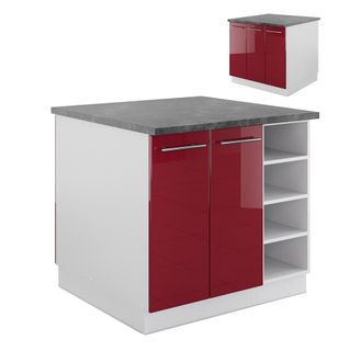 Vicco Isla De Cocina Fame-line, Burdeos Brillo Intenso/blanco, 90 Cm Sin Encimera