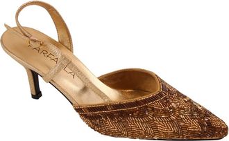 Farfalla Satin Beaded Shoes (Gold 4/37)