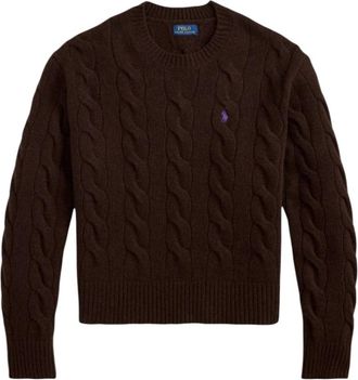 Polo Ralph Lauren Trui met ronde hals en kabelssteek - Dames - Ronde hals truien - Bruin - XS - Wol - Truien & Vesten