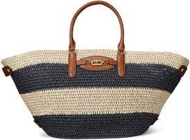 Ralph Lauren STRIPED STRAW MEDIUM DAPHNEY TOTE BAG