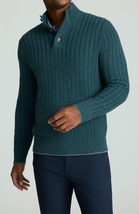 UNTUCKit Castilla Cable Knit Half Button Pullover in Green at Nordstrom, Size Xxx-Large