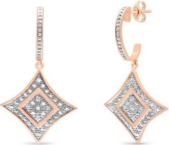 House of Brilliance 14K Rose Gold Plated Silver RoundDiamond Accent Dangle Rhombus Earrings in Pink at Nordstrom