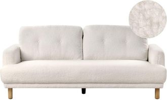 Beliani Beliani - Retro Fabric 3 Seater Sofa Couch Upholstered Wooden Legs Boucle Thick Seat White Tuve