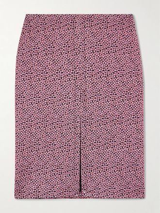 Dries Van Noten Gonna Midi In Crepon Jacquard Metallizzato - Rosa