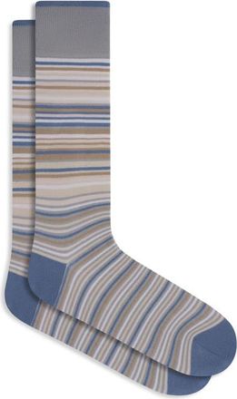 Bugatchi Stripe Mercerized Cotton Blend Dress Socks in Stone at Nordstrom
