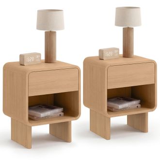 IDMarket Set Di 2 Comodini Capucine Con 1 Cassetto E 1 Nicchia, Effetto Faggio, Dal Design Arrotondato