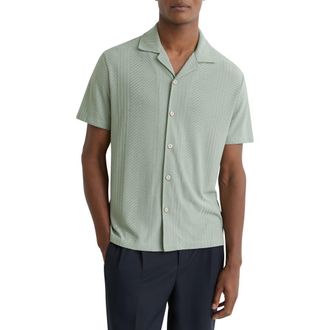 Reiss Frederick Textured Stripe Camp Shirt in Mint Green at Nordstrom, Size X-Large