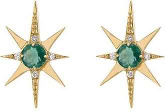 Eden Presley Starburst Stud Earrings in Yellow Gold - Emerald at Nordstrom, Size Small