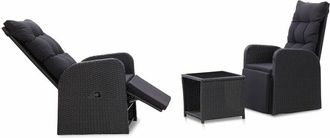 vidaXL Mesa Y Sillas Bistr&oacute; De Jard&iacute;n 3 Pzs Y Cojines Poli Rat&aacute;n Negro Vidaxl