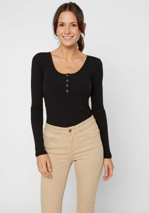 Pieces Langarmshirt PIECES PCKITTE LS TOP NOOS BC, Damen, Gr. XS, schwarz, Single Jersey, Obermaterial: 95% Baumwolle, 5% Elasthan, unifarben, slim fit norma