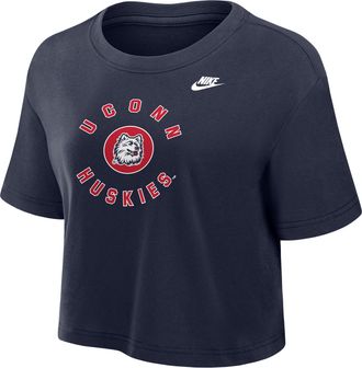 Nike Connecticut Huskies Nike Womens Dri-FIT Cropped T-Shirt in Blue | W11840P404UCON-NVY