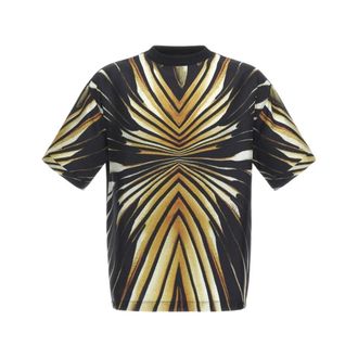 Roberto Cavalli T-Shirts, male, Yellow, Size: XL Ray Of Gold Print Silk T-Shirt
