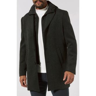 7 Diamonds Midtown Felted Overcoat with Removable Hooded Puffer Bib in Charcoal at Nordstrom, Size Xx-Large