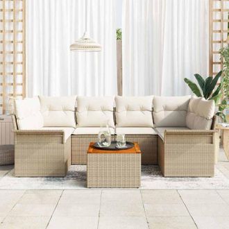vidaXL Vidaxl - Conjunto De Sof&aacute; De Jard&iacute;n 7 Pcs Beige, Crema 55 X 55 X 37 Cm