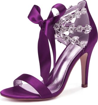 Generic Wedding Shoes Women Open Toe Heeled Sandals Sexy Stiletto Bridal High Heels for Party, Prom, Dating, Wedding 10.5Cm,Purple,7 UK