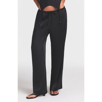 SKIMS Lightweight Satin Straight Leg Pants in Obsidian at Nordstrom, Size X-Small