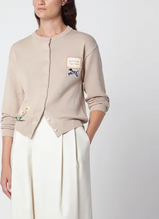 Max Mara Cardigan color mandorla in cotone con intarsi
