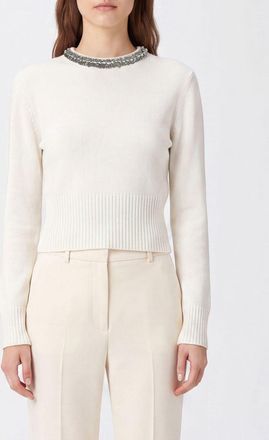 Pinko Maglia girocollo Barlino in misto lana con ricamo e strass slim fit