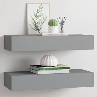 vidaXL Vidaxl - Estantes De Pared Con Caj&oacute;n 2 Uds Mdf Gris 60x23,5x10 Cm